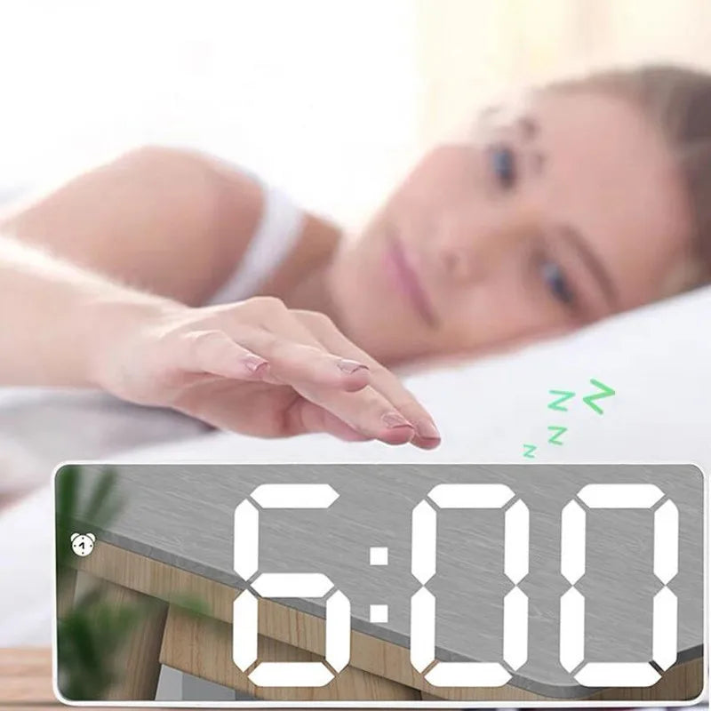 Acrylic/Mirror Voice Control Snooze Electronic LED Digital Alarm Clock - Powered By Battery