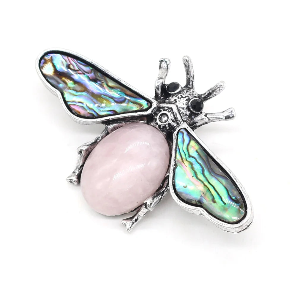 Natural Stone Amethyst Lapis Lazuli Brooches for Women Men Insect Bee Pins for DIY Pendant Necklace Jewelry Brooch Accessories