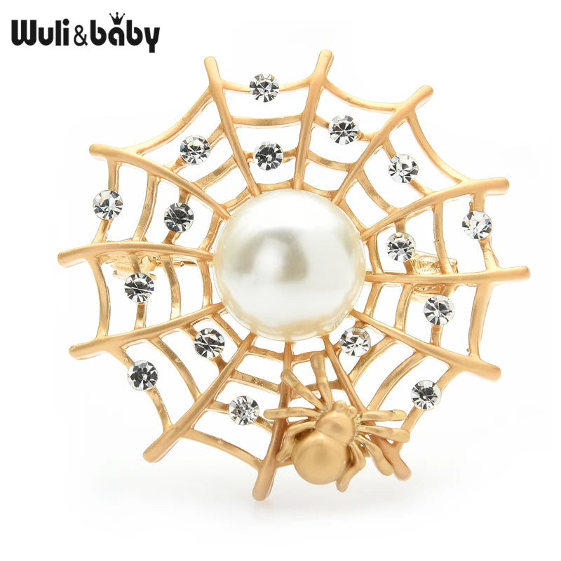 Wuli&baby Spider And Net Brooches For Unisex Pearl Insect Party Casual Brooch Pins Gifts