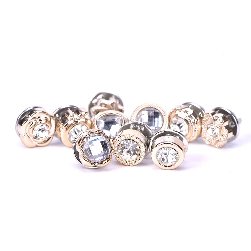 10Pcs/Set Women Suit Sweater Lapel Pin Brooches Collar Badge Jewelry Mini Cute Pins Button Flower Pearl Rhinestones Brooch Set