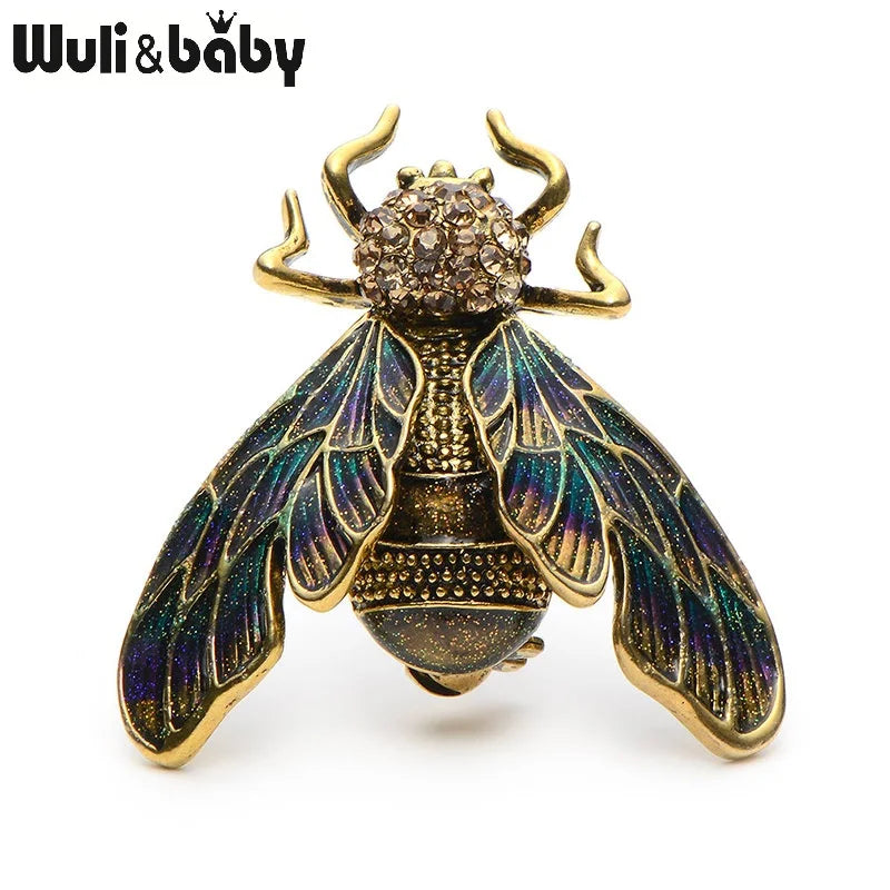 Wuli&Baby Rhinestone Alloy Gold Color Cicada Brooches For Women And Men Crystal Enamel Brooch Pins Christmas Gifts