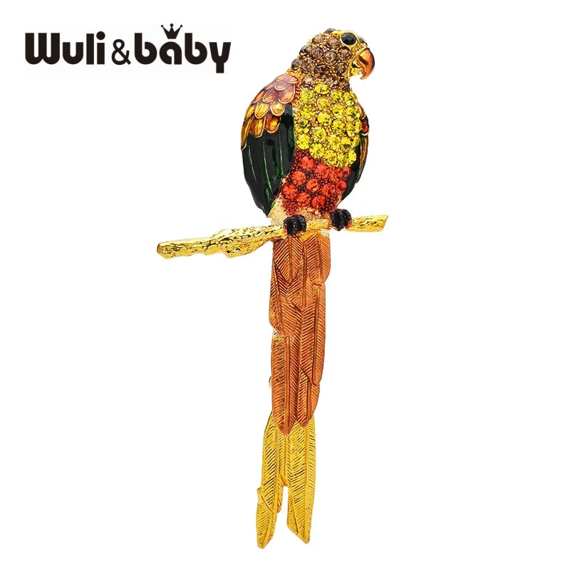 Wuli&baby Beautiful Parrot Bird Brooches Lovely Rhinestone Enamel Long Tail Bird Animal Brooch For Women's Clothes Backpack Pins