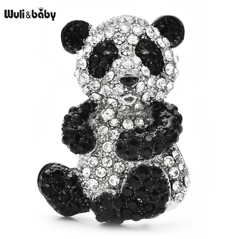 Wuli&baby Lovely Sparkling Panda Brooches For Women Unisex multiple colors Rhinestone National Treasure Animal Party Brooch Pins Gifts