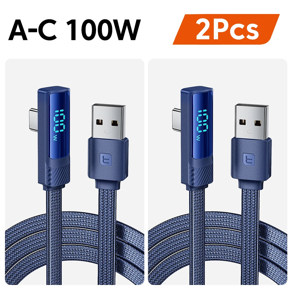 Toocki 90 Degree USB C Cable 6A Fast Charging Elbow Type C Cable for Huawei P40 Realme Samsung S20 Digital Display Data Cable