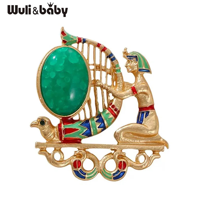 Wuli&baby Playing Instrument Egyptian Character Brooches For Women Unisex Metal African Party Brooch Pins