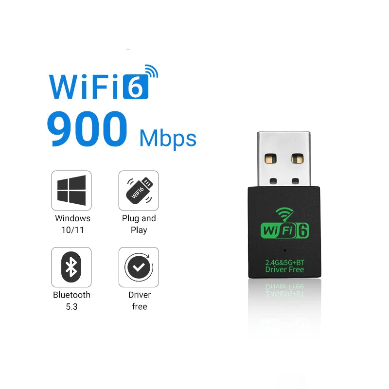 Bluetooth 5.3 AX900 Wifi 6 Adapter Mini USB WIFI 6 Dongle Network Card 2.4GHz Cle Wi-Fi Lan Adapter Driver Free PC Receiver