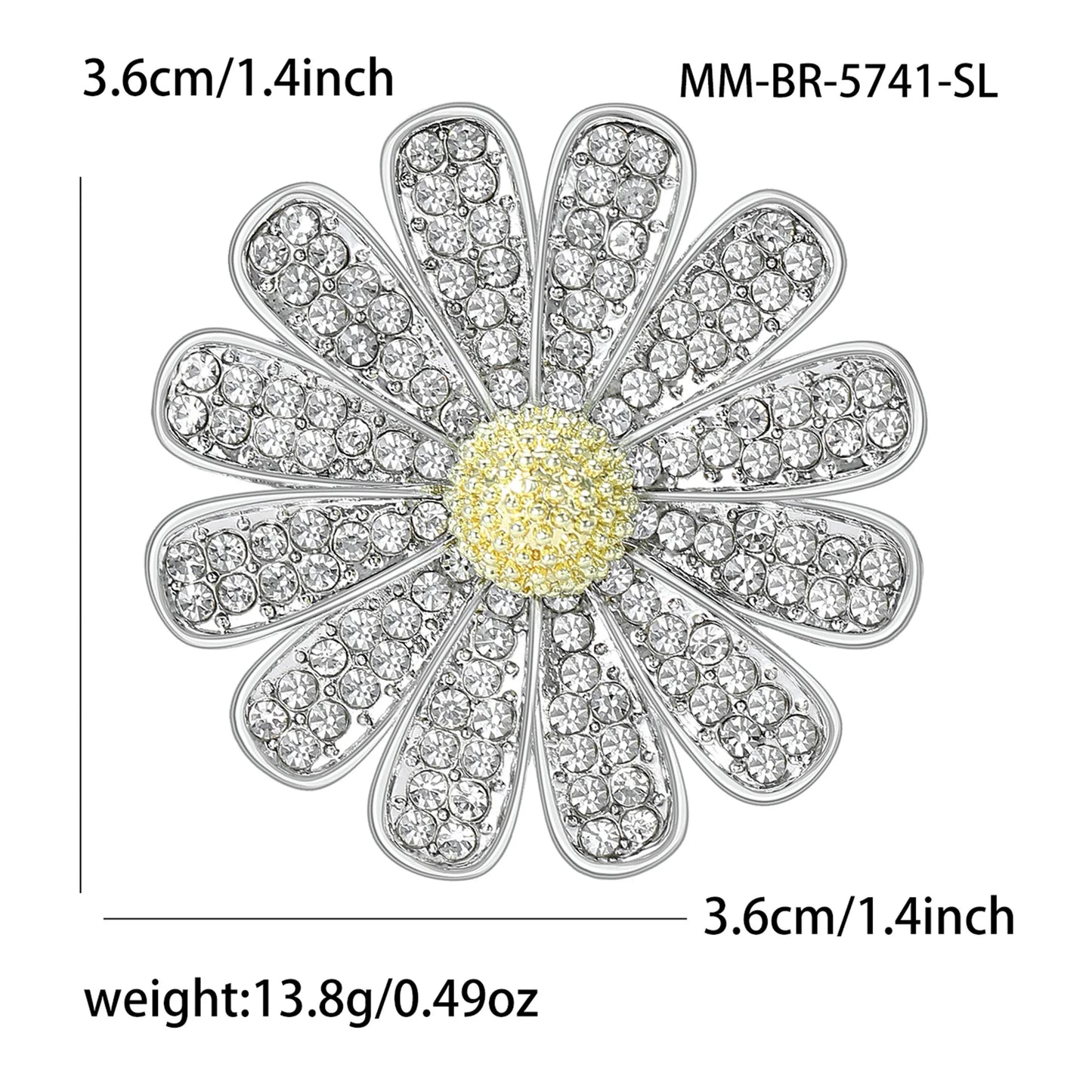 Beaut&Berry Luxury Rhinestone Chrysanthemum Brooches for Women Unisex Plant Pins Casual Party Jewelry Accessories Gifts