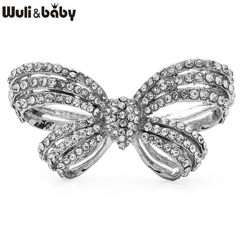 Wuli&baby Beautiful Bowknot Brooches For Women Lady Full Rhinestone Butterfly Bow Party Office Brooch Pins Gifts