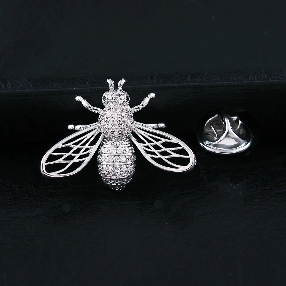 Trendy Animal Crystal Bee Brooch Metal Zircon Lapel Pins Men's Suit Shirt Small Collar Pin Corsage Jewelry for Women Accessories
