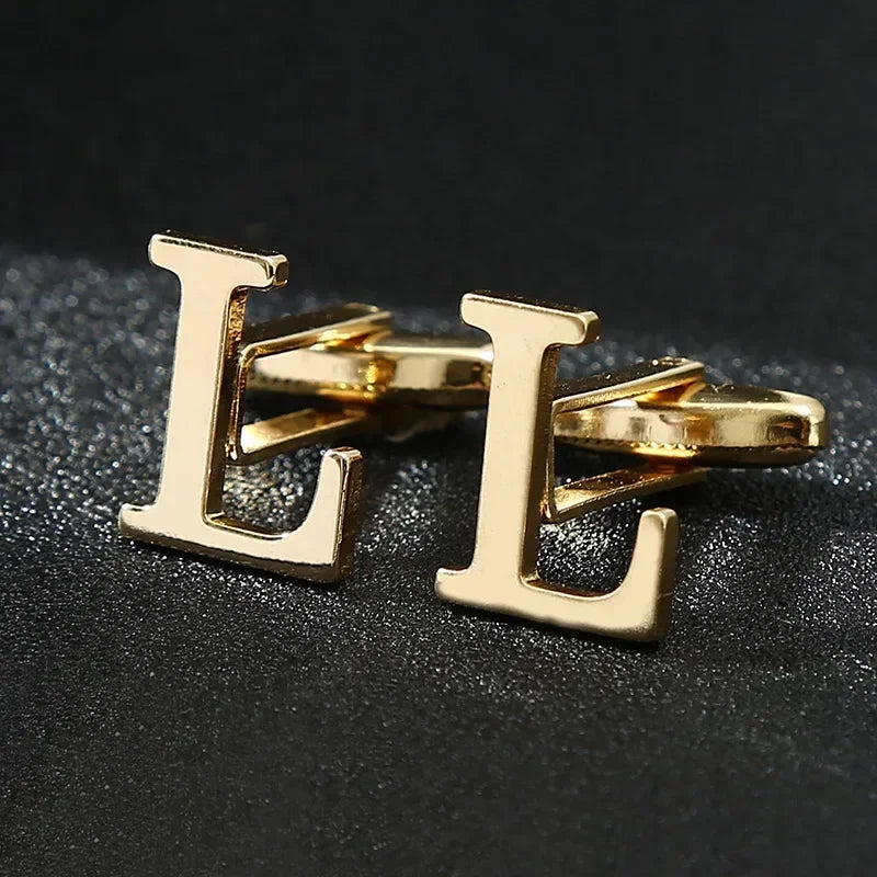 High Quality Gold Color English Letters A-Z Cufflinks for Men Luxury Jewelry Shirt Cuff Links French Business Accessories