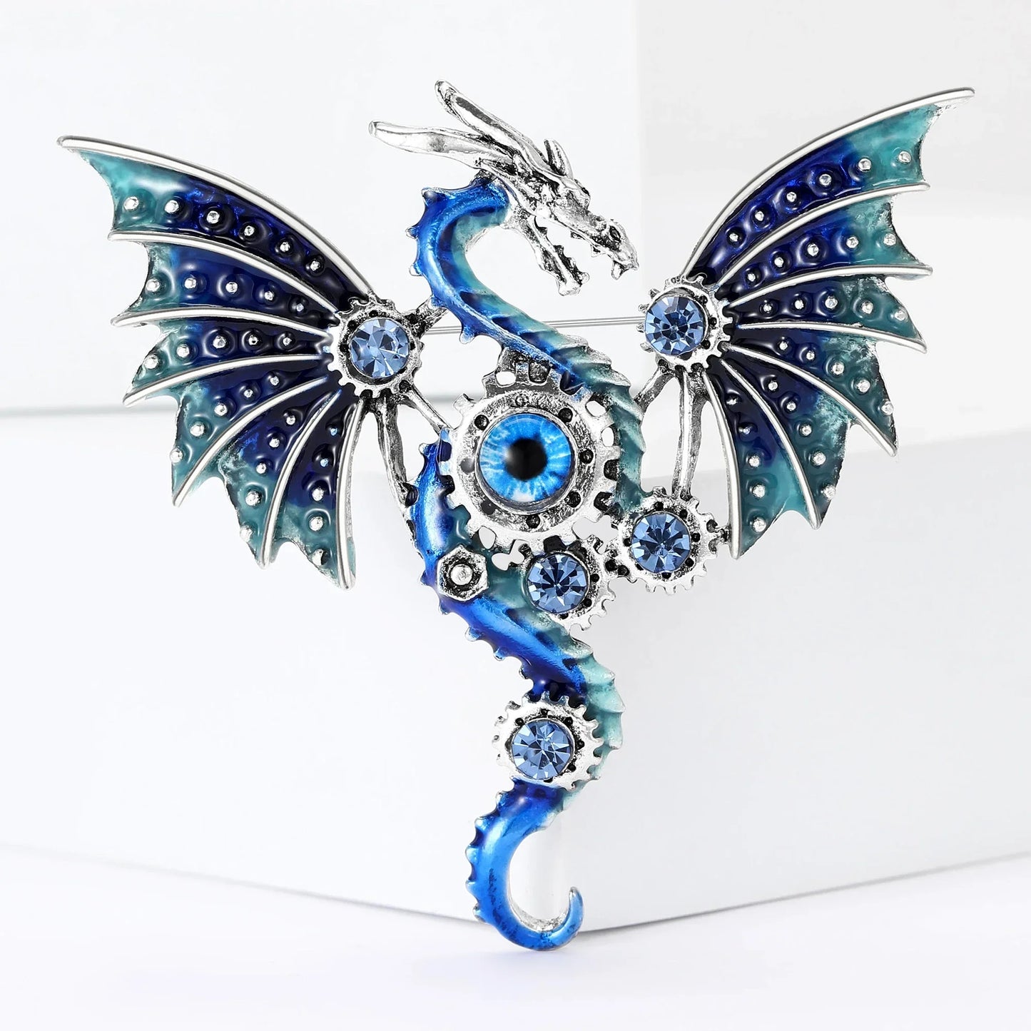 Enamel Mechanical Dragon Pins for Women Unisex Rhinestone Dragons Brooches Event Party Backpack Decoration Clothes Accessories