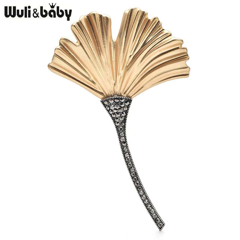 Wuli&baby Big Ginkgo Leaf Brooches For Women Men Charming Easy-match Plants Flower Party Office Brooch Pins Gifts