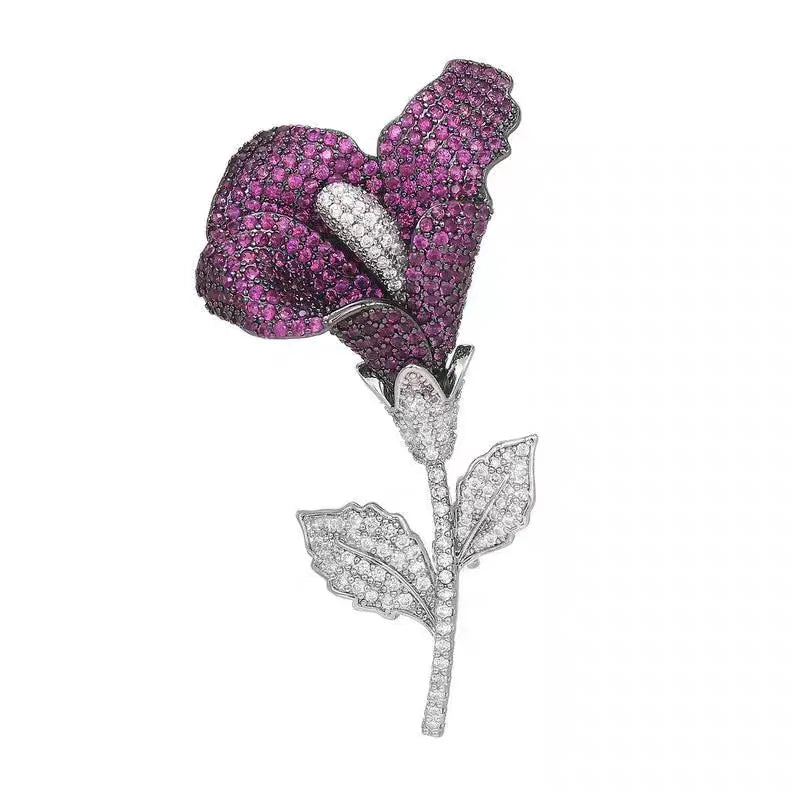 Micro Pave Flower Fashion Brooch Pins For Women Creative New Purple Luxury Handmade Brooches