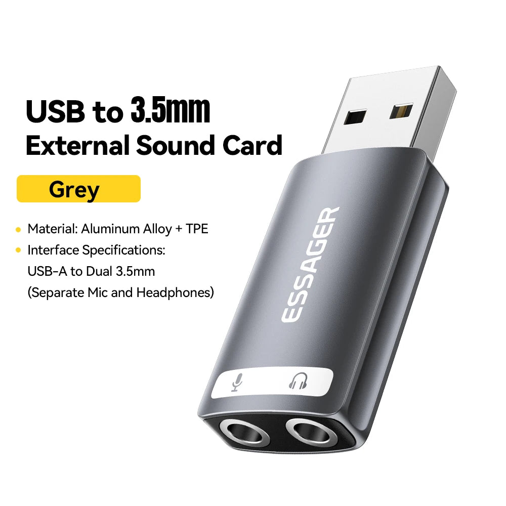 Essager USB Sound Card External 3.5mm USB Adapter Mic Headphone Audio Adapter Speaker Interface For Laptop Computer PS5 PS4