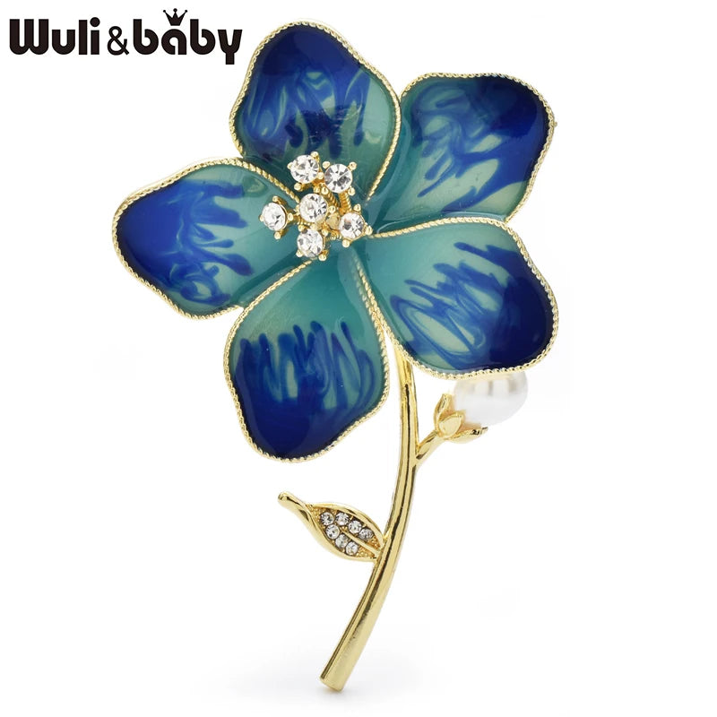 Wuli&baby Pretty Enamel Flower Brooches For Women Unisex 2-color All-match Plants Party Office Brooch Pins Gifts