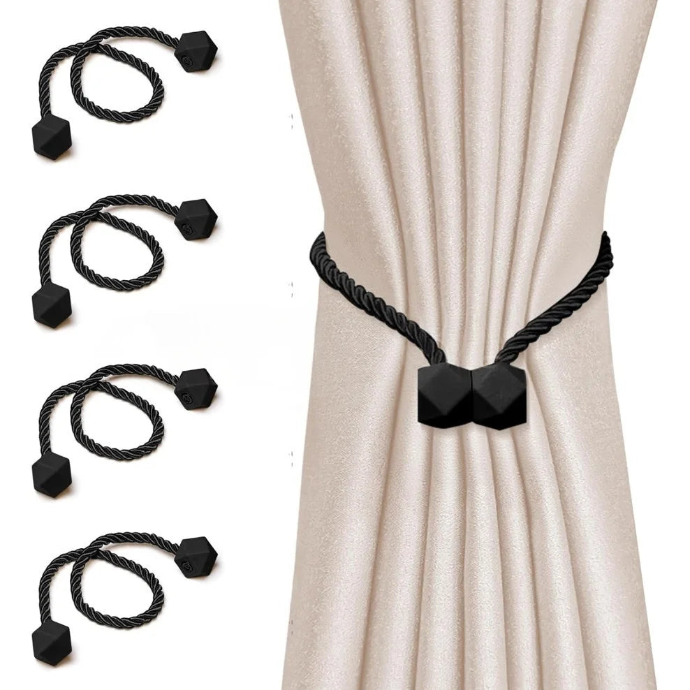 2/4pcs Curtain Tiebacks with Strong Magnet Thick Rope Design Bedroom Living Room Kitchen Durable for Office, Home Decoration