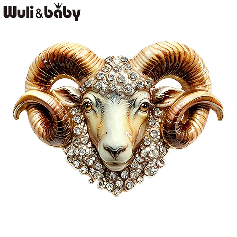 Wuli&baby Strong Goat Brooches For Women Men 2-color Enamel Rhinestone Year Of the Goat Animal Party Brooch Pins New Year Gifts