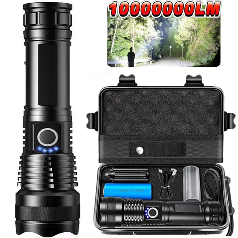 High Power Rechargeable LED Tactical Flashlight Aluminum Alloy Telescopic Zoom Torch Lamp for Outdoor Camping Fishing