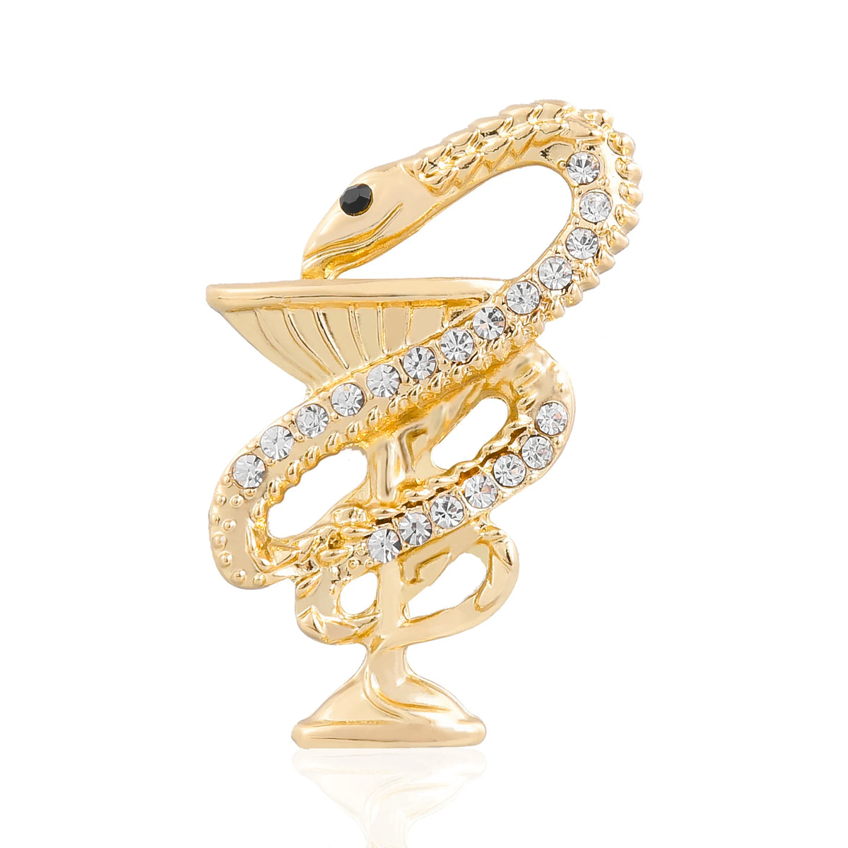 Bowl of Hygieia Medical Pins Inlaid Crystal Snake Surround Cup Brooch Exquisite Coat Lapel Badge Accessories for Doctor Nurse