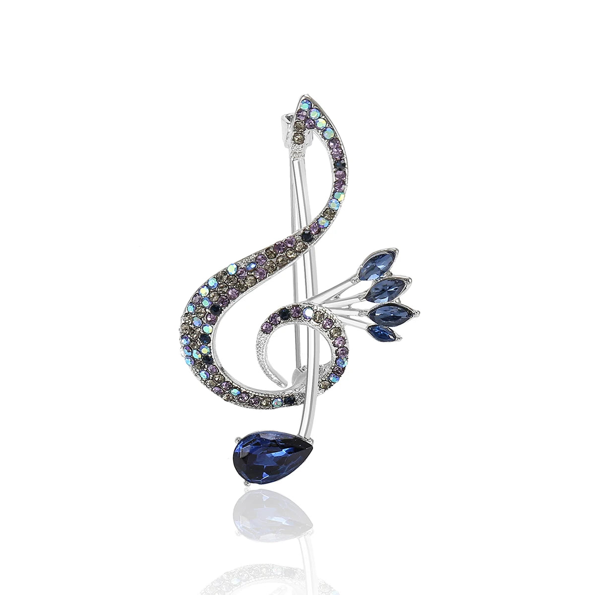 Beaut&Berry Luxury Rhinestone Music Note Brooches for Women Unisex Glamour Pins Casual Party Accessories New Year Gifts Friends