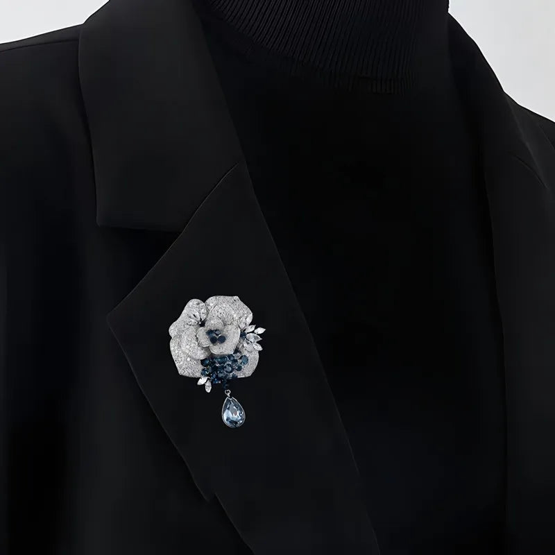 Ajojewel Bling White Rose Brooch With Blue Crystal Flower Cloth Pin Trendy Jewelry 2025 High Quality Fashion Gifts