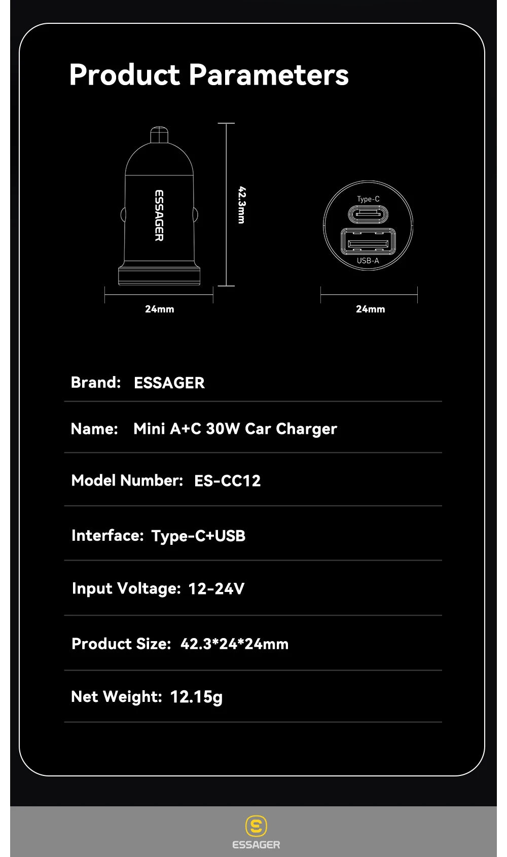 Essager 30W USB C Car Charger Type C Quick Charger PD QC 3.0 SCP 5A Fast Charging Car Phone Charge For iPhone Xiaomi Samsung