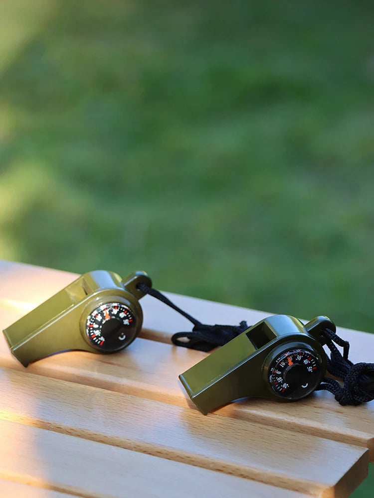 High Decibel Emergency Rescue Whistle with Compass Thermometer and Keychain Camping Hiking and Outdoor Activities