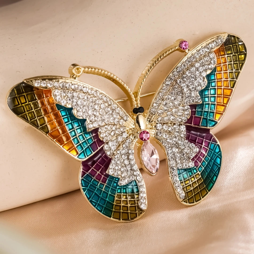 UILZ Colorful Butterfly Designer Zircon Brooch Women Shiny Crystal Lapel Pin Luxurious Clothing Jewelry Accessories
