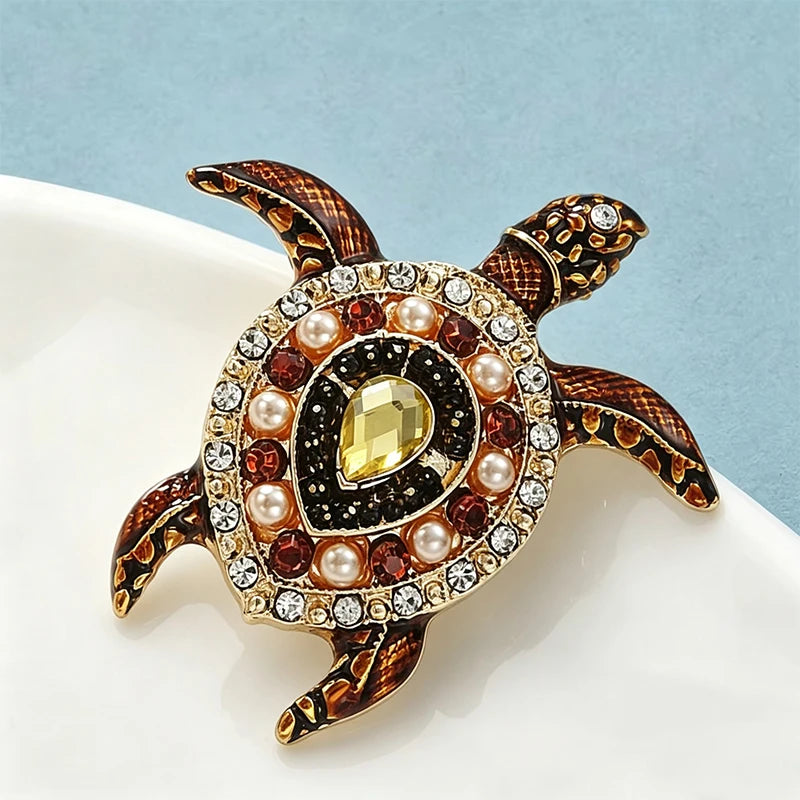 Wuli&baby Lovely Sea Turtle Brooches For Women Unisex 2-color Enamel Rhinestone Water Animal Party Causal Brooch Pins Gifts