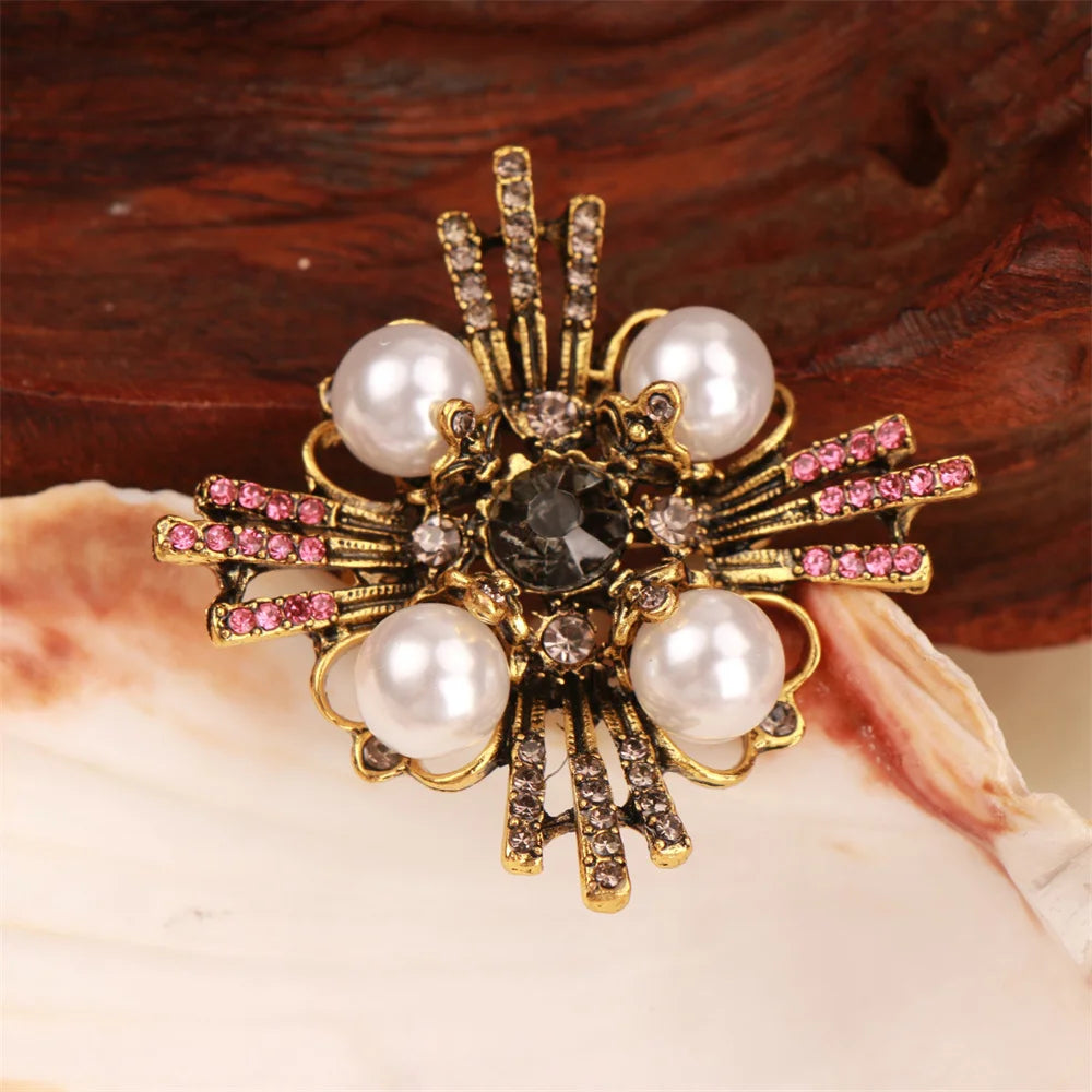 Baroque Luxury Beautiful Openwork Cross Floral Design Brooch for Men and Women, Jewelry Accessories, Wedding Holiday Party Gift