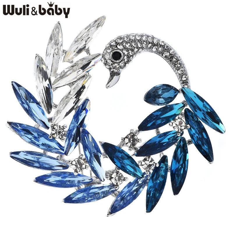 Wuli&baby Luxury Crystal Swan Brooches For Women Lady 3-color Charming Bird Party Office Brooch Pins Gifts