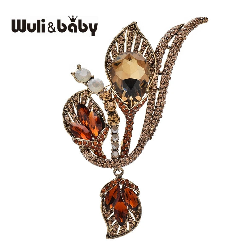 Wuli&baby Luxury Crystal Flower Brooches multiple colors Elegant Beautiful Lily Flowers Brooch Pins For Women's Winter Clothes Coat Gift
