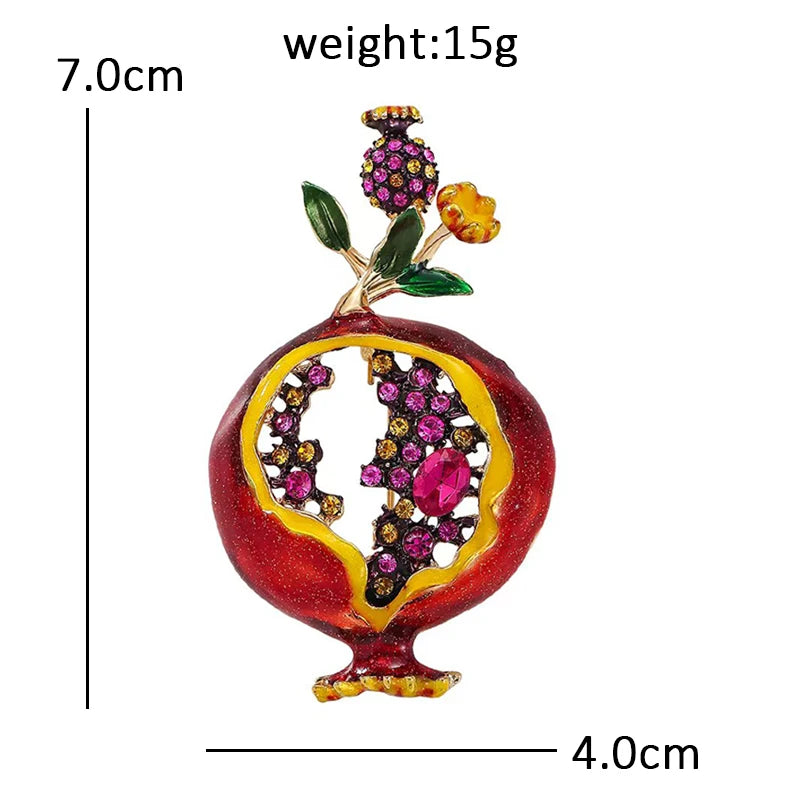 Wuli&baby Big Charming Pomegranate Brooches For Women Unisex Rhinestone Enamel Beautiful Fruit Plants Flower Office Party Brooch