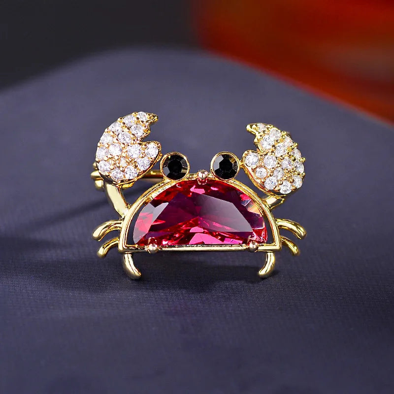 Lovely Designed Multicolor Zircon Crab Brooches For Women Fashion Casual Crystal Animal Pins Party Clothes Jewelry Unisex Gift