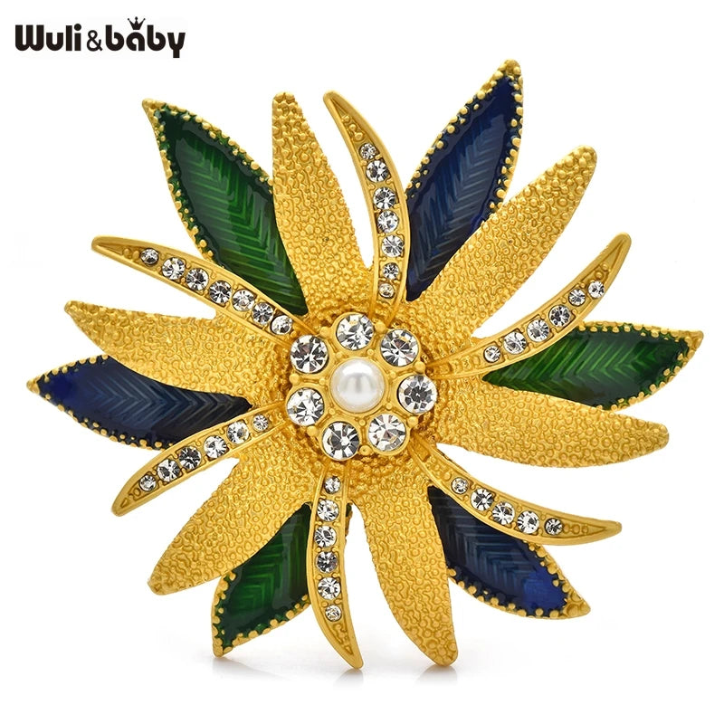 Wuli&baby Big Double-layer Flower Brooches For Women Unisex Vintage Beautiful Elegant Plants Office Party Brooch Pins Gifts