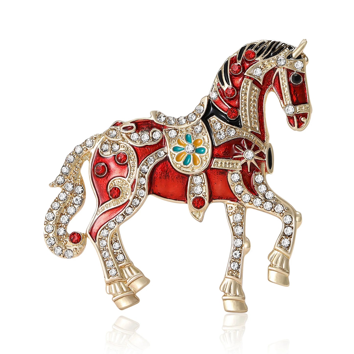 Beaut&Berry Classic Rhinestone Horse Brooches for Women Zodiac Animal Pins New Year Gifts Friends Party Jewellery
