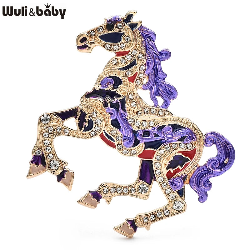 Wuli&baby Luxury Running Horse Brooches For Women Unisex 4-color Enamel Powerful Animal Year Of The Horse Party Brooches Pins
