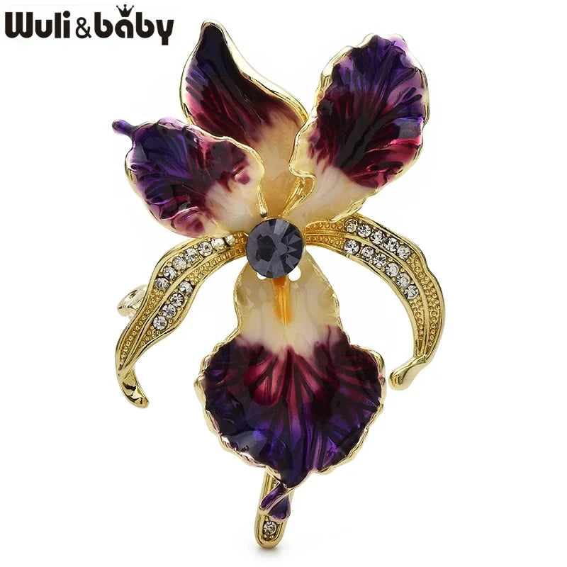 Wuli&baby Elegant Enamel Orchid Flower Brooches Beautiful Women's Clothes Bag's Plants Brooch Pins Gifts