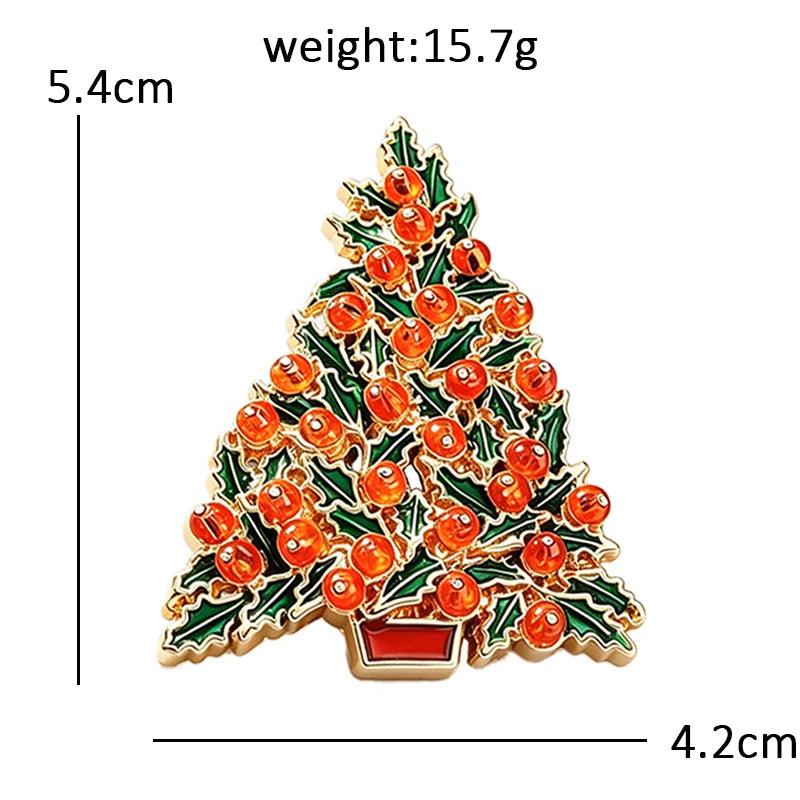 Wuli&baby Christmas Tree Brooches For Women Unisex Enamel Red-beads New Year Tree Party Casual Brooch Pin Gifts