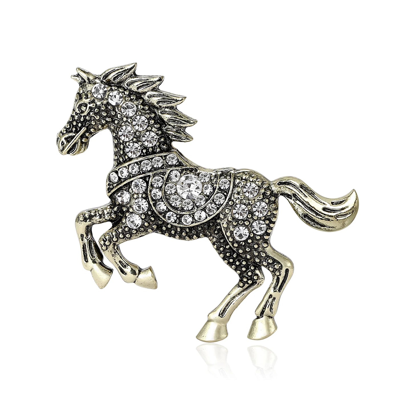 Beaut&Berry Classic Rhinestone Horse Brooches for Women Zodiac Animal Lapel Pins Casual Party Accessories New Year Gifts Friends