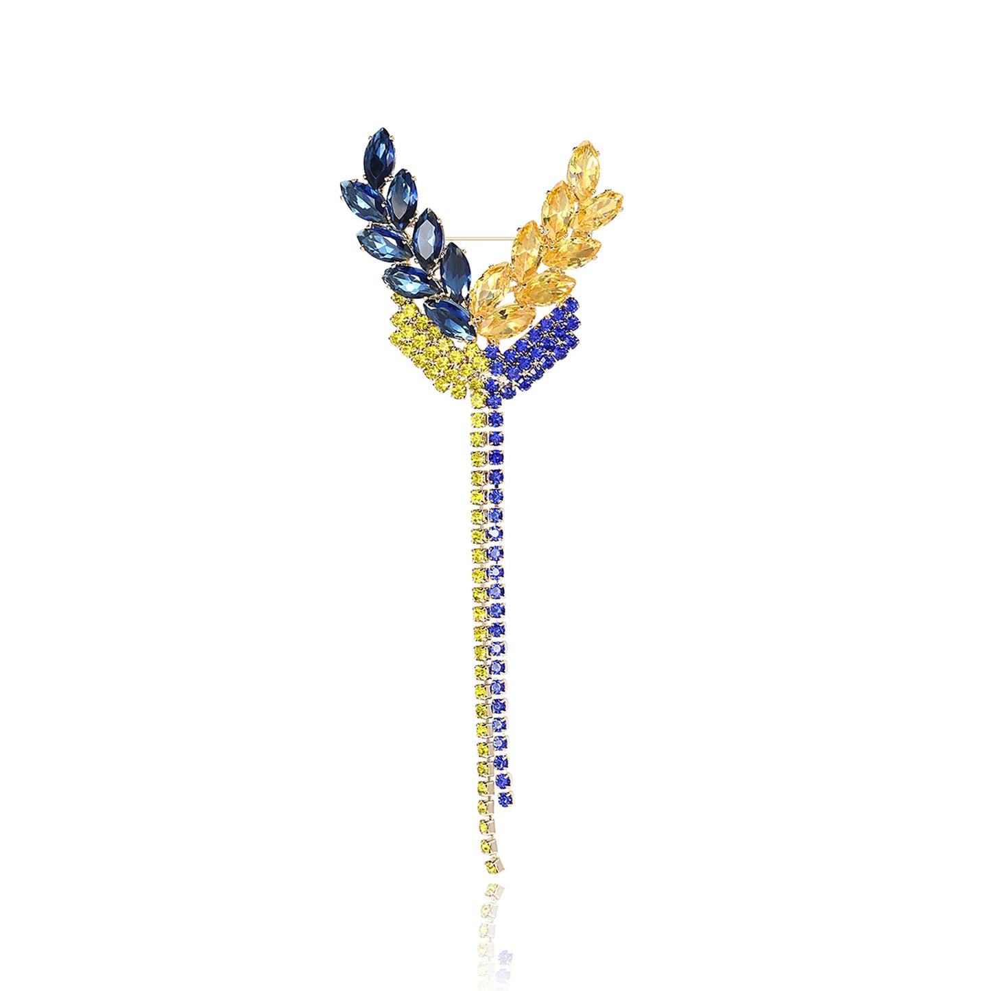 Beaut&Berry Ear of Wheat Brooches for Women Rhinestone Blue and Yellow Plant Pins 5-Color Unisex Casual Accessories Gifts