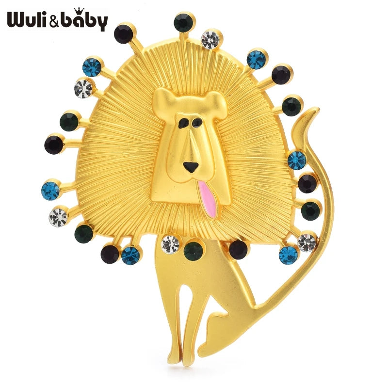Wuli&baby Vintage Lion Brooches For Women Unisex Lovely Alloy Rhinestone Animal Party Casual Brooch Pins Gifts