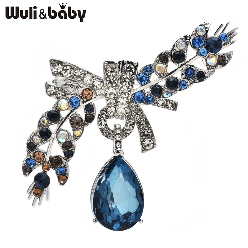 Wuli&baby Crystal Waterdrop Wheat Brooches For Women Unisex 2-color Beautiful Flowers Plants Party Office Brooch Pins Gifts