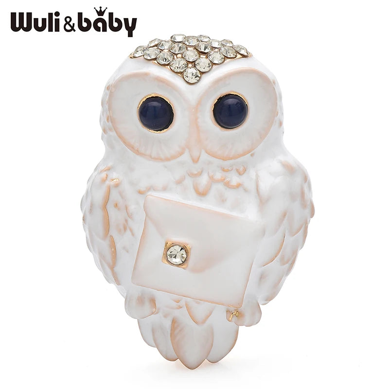 Wuli&baby Cute Enamel Owl Brooches For Women Unisex 2-color Rhinestone Bird Animal Party Casual Brooch Pins Gifts