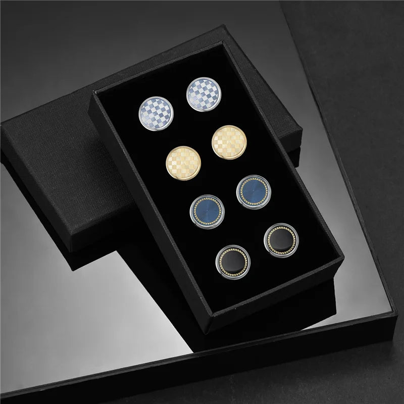 4 Pair Cufflinks For Mens With Gift Box Man Shirt Cufflinks Wedding Guests Gifts Men Gift For Husband Business Tie Clip T0204022