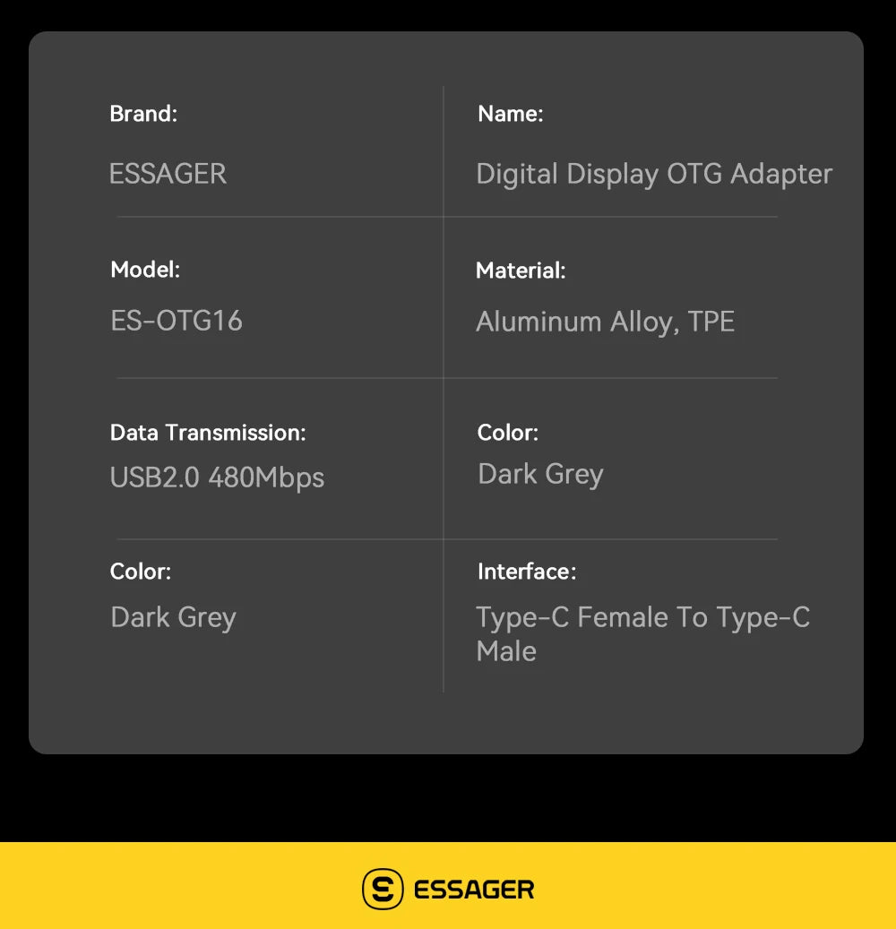 Essager USB 2.0 OTG Adapter 240W Fast Charging USB C To Type C Display Adapter OTG Connector For Samsung Xiaomi Huawei Lenovo