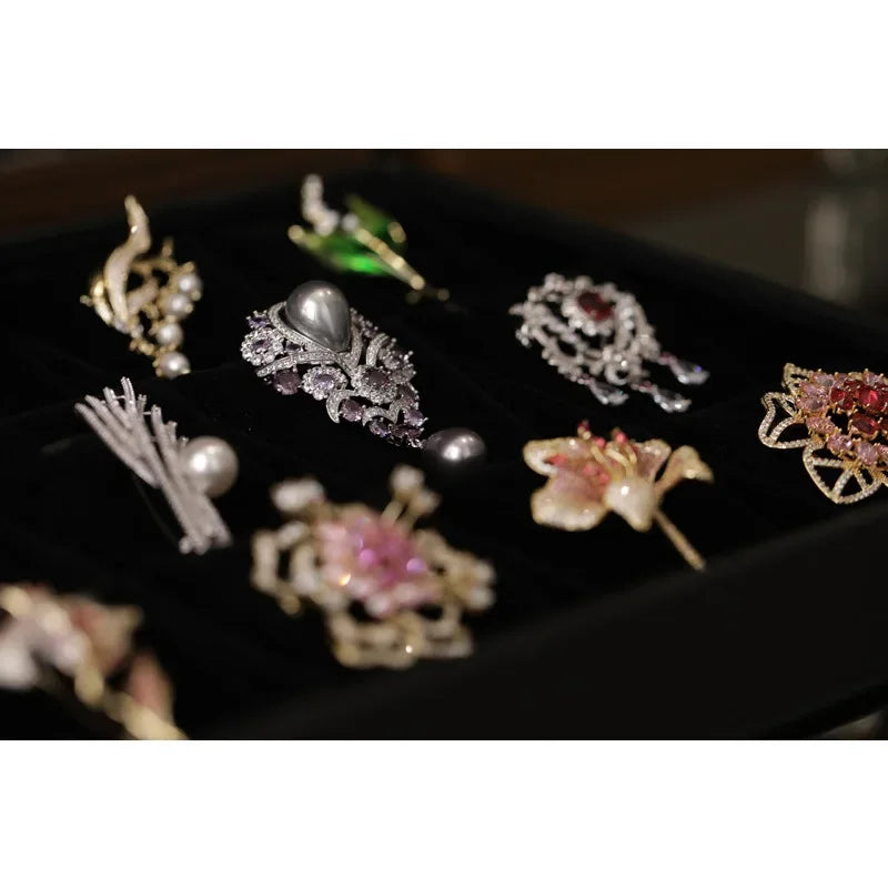 Elegant Luxury Zirconia Brooch Pin Jacket Accessory Hibiscus Flower High End Chest Flower Pin Chinese Traditional Jewelry