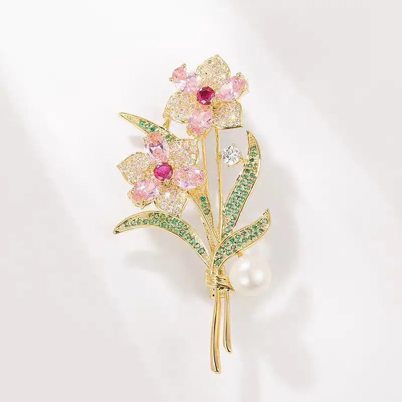 Exquisite Sparkling Crystal Rhinestone Flower Pearl Brooches For Women Clothing Coat Jewelry Accessries Gifts