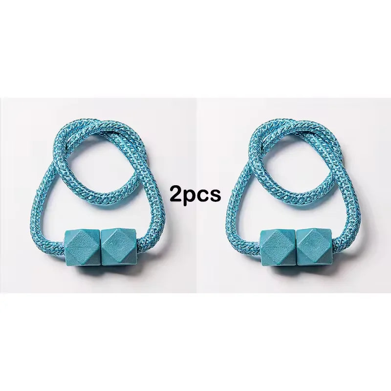 2pcs Curtain Tiebacks with Strong Magnet Thick Rope Design Bedroom Living Room Kitchen Durable Plastic Home Decor Accessory