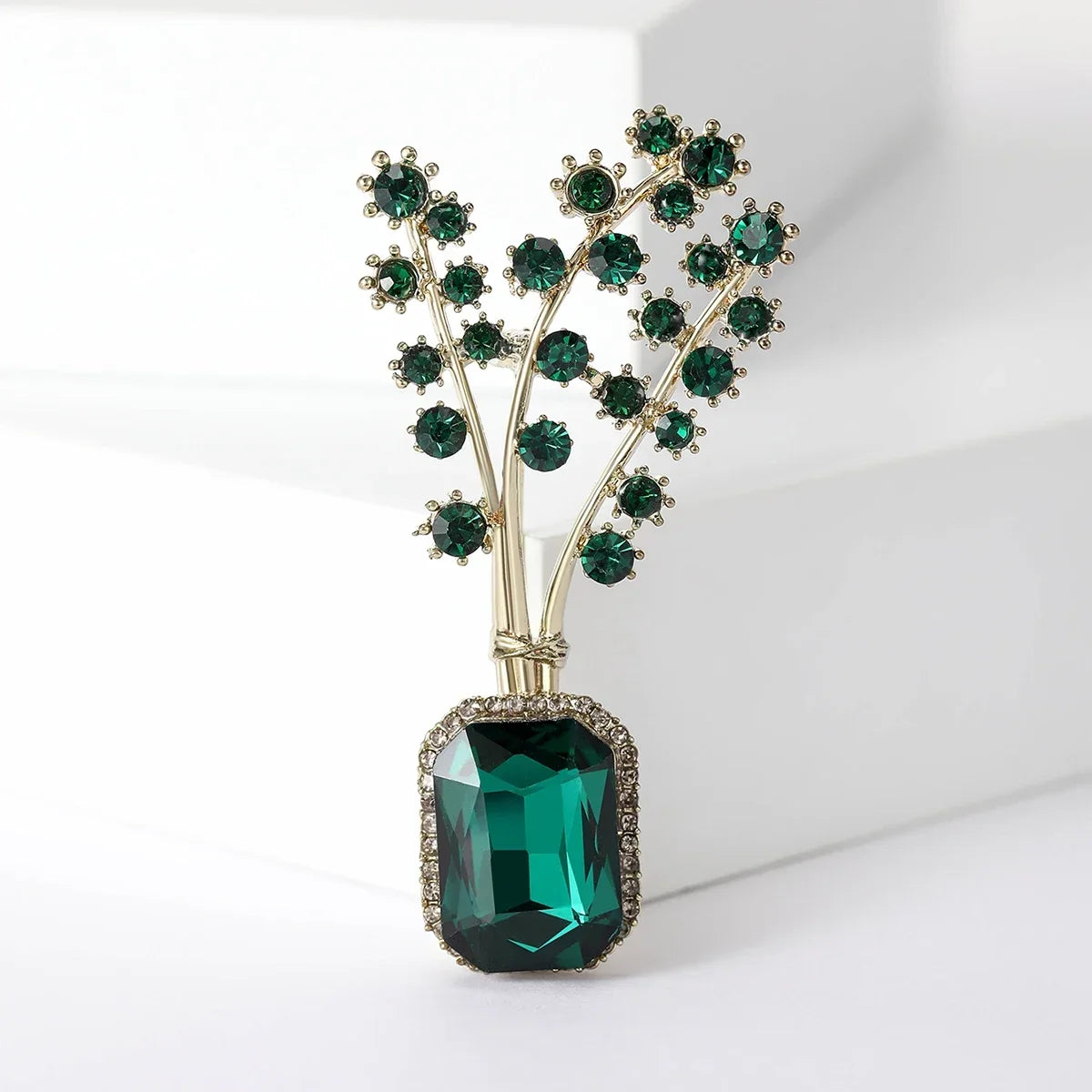 Rhinestone Flower Vase Brooches for Women Plant Pins Event Party Backpack Decoration Clothes Accessories